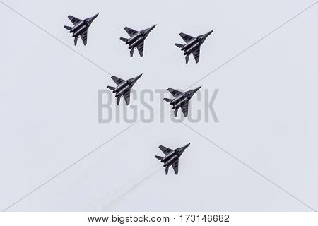 Air Show In The Sky Above The Krasnodar Airport Flight School. Airshow In Honor Of Defender Of The F