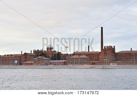 Historical prison Crosses and Neva River in St.Petersburg Russia.