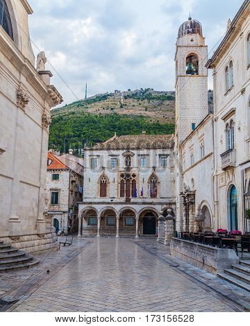 DUBROVNIK CROATIA - 11TH AUGUST 2016: A view of along quiet streets in Dubrovnik during the morning.