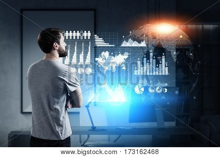 Rear View Of A Businessman, Glassboard, World Map