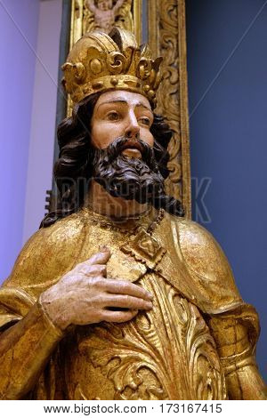 ZAGREB, CROATIA - JUNE 18: St. Ladislaus, a statue of the ancient altar of St. Ladislaus in Zagreb Cathedral, exhibited in the Museum of Arts and Crafts in Zagreb, on June 18, 2015.