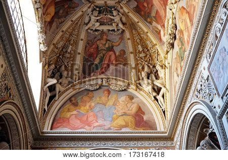 ROME, ITALY - SEPTEMBER 02: Saint John the Evangelist fresco in the Theodoli chapel by Giulio Mazzoni, Church of Santa Maria del Popolo, Rome, Italy on September 02, 2016.