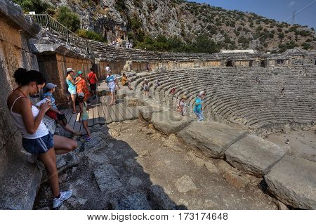 Demre Antalya Turkey - august 28 2014: Ancient Greek-Roman Amphitheatre Myra Lycia region Demre-plateau.