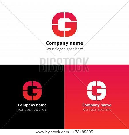 Letter G logo icon flat and vector design template. Monogram G. Logotype G with red gradient color. Creative vision concept logo, elements, sign, symbol for card, brand, banners.