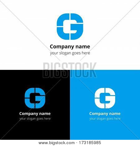 Letter G logo icon flat and vector design template. Monogram G. Logotype G with blue color. Creative vision concept logo, elements, sign, symbol for card, brand, banners.