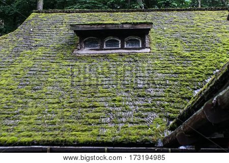 Bran Romania July 4 2009: The wooden roof of an old village house near Bran Castle (Dracula castle) in Transylvania Romania.