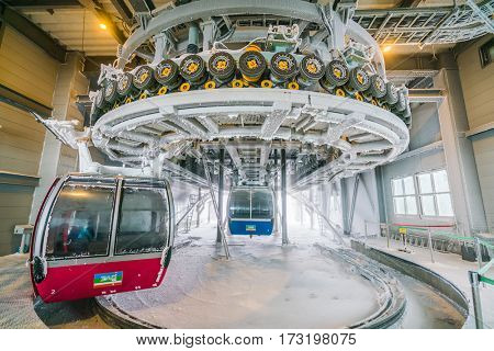 Yamakata, Japan - February 7, 2017: Rope-way in winter at Zao ski moutain, Yamagata Japan