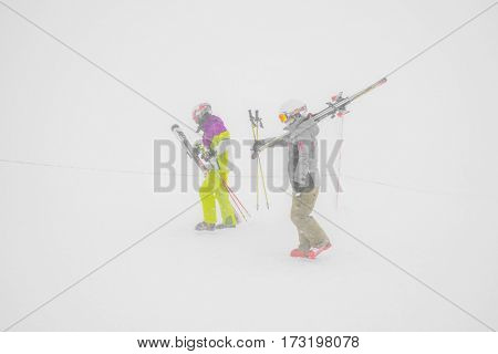 Yamakata, Japan - February 7, 2017: People at Rope-way in winter Zao ski moutain, Yamagata Japan