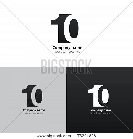 10 logo icon flat and vector design template. Monogram numbers one and zero. Logotype ten with grey gradient color. Creative vision concept logo, elements, sign, symbol for card, brand, banners.