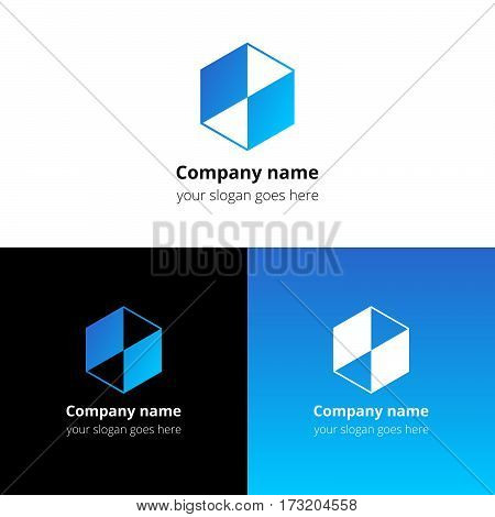 One, first number in cube logo. Top square, number one, frame, premier cube 3D, forward box, leading block line primarily geometry shape vector logo template. Gradient color symbol, icon sign, emblem.