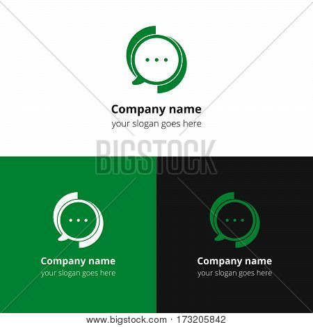 Chat, talking, discussion, conversation, social, messenger, dialog vector logo. Green flat logo, icon, sign, emblem vector template. Abstract symbol and button for community  or service.