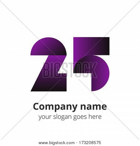 25 logo concept. Number twenty five, 2 and 5 purple logo icon.