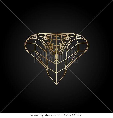 Abstract gold cobra polygon template on a black background. Vector illustration.