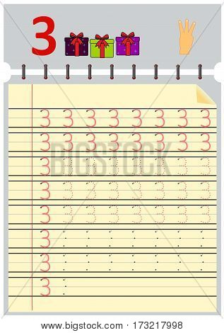 Young children learn to write numbers, Homework for kids, vector art