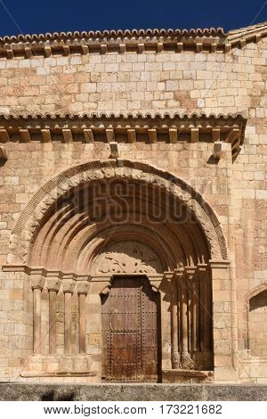 Detail Of Romanesque Portal Of The Church Of San Miguel Or San Valero, Daroca. Zaragoza Province, Ar