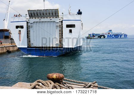 Ferry Leaving The Port Of Piombino