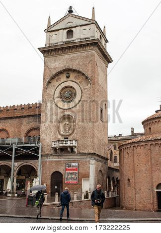 MANTUA ITALY - MAY 2 2016: The Palazzo della Ragione with the Torre dell'Orologio (