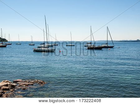 Shore of the Lake Garda in the village of Torri del Benaco in Italy