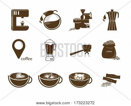 coffee icon set all about coffee shop