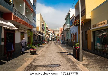 TENERIFE SPAIN - 12.02.2017: Summer Street of Old Town view of Candelaria in Tenerife Spain.
