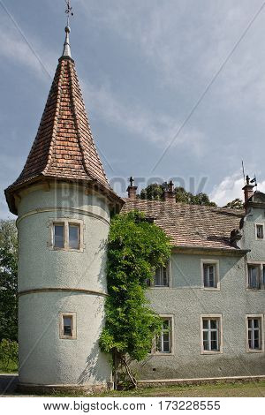 Tower of the palace Schonborn 19th century. Ukraine Transcarpathia.