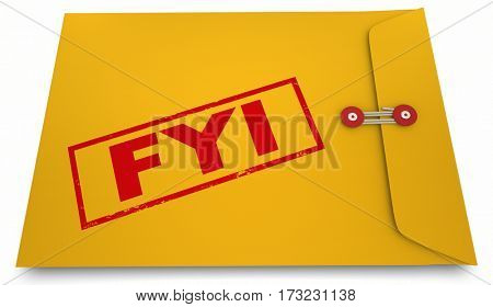 For Your Information FYI Yellow Envelope 3d Illustration