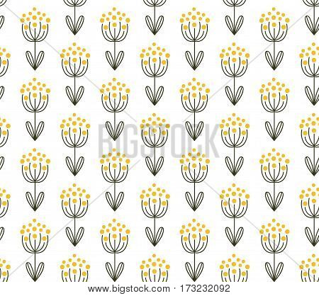 vector seamless pattern with hand drawn floral elemnts on white background