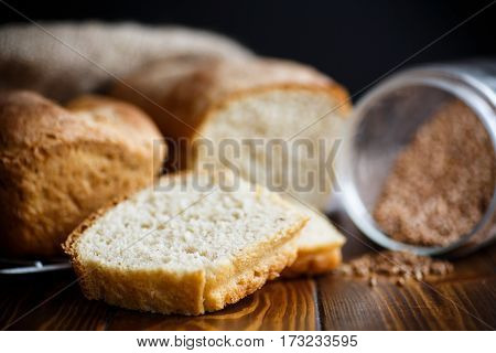 fresh homemade buckwheat bread on a wooden table