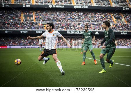 VALENCIA, SPAIN - FEBRUARY 19: Parejo with ball during La Liga soccer match between Valencia CF and CD Athletic Club Bilbao at Mestalla Stadium on February 19, 2017 in Valencia, Spain