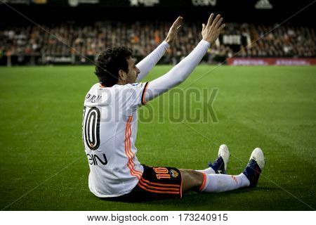 VALENCIA, SPAIN - FEBRUARY 22: Daniel Parejo during La Liga soccer match between Valencia CF and Real Madrid at Mestalla Stadium on February 22, 2017 in Valencia, Spain