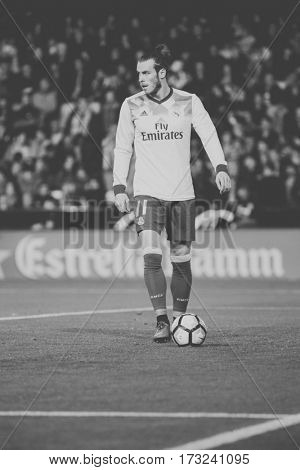VALENCIA, SPAIN - FEBRUARY 22: Gareth Bale during La Liga soccer match between Valencia CF and Real Madrid at Mestalla Stadium on February 22, 2017 in Valencia, Spain