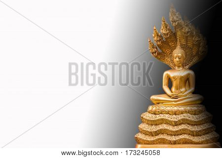 Golden Nak Prok Buddha isolated white and black background