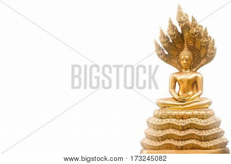 Golden Nak Prok Buddha isolated white background