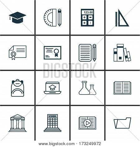 Set Of 16 School Icons. Includes Measurement, Academy, Haversack And Other Symbols. Beautiful Design Elements.