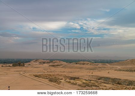 LUXOR, EGYPT: Ancient ruins of Karnak temple in Egypt at noon. The complex is a vast open-air museum, and the second largest ancient religious site in the world