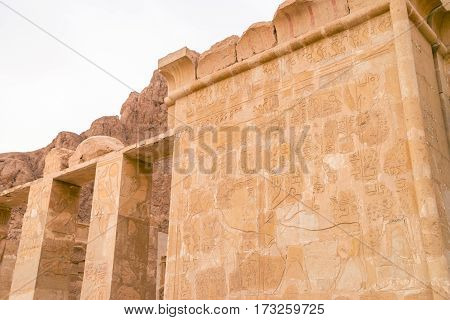 LUXOR, EGYPT: Ancient ruins of Karnak temple in Egypt at noon. The complex is a vast open-air museum, and the second largest ancient religious site in the world