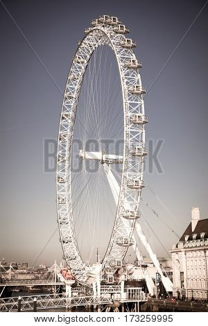 LONDON, UK - JANUARY 26, 2017: The EDF Energy London Eye next to the river Thames, UK