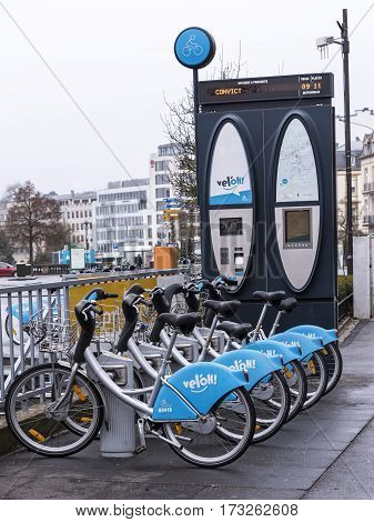 Grand Duchy of Luxembourg Luxembourg- January 032017: Bicycle rental service