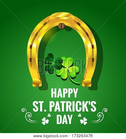 Gold horseshoe with Shamrock for St. Patrick's Day card