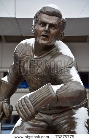 MONTREAL-CANADA 02 15 2017: The statue of Maurice 