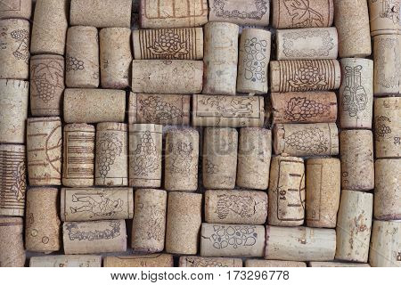 Closeup pattern background of many different wine corks