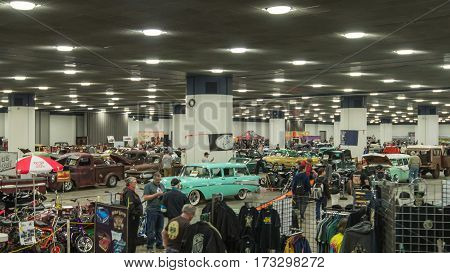 DETROIT MI/USA - February 24 2017: The Detroit Autorama Extreme hot rod showroom floor.