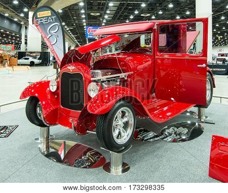 DETROIT MI/USA - February 25 2017: A 1929 Ford pickup truck interpretation, 