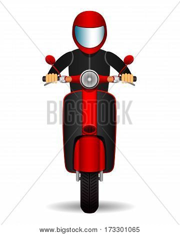 scooter biker. front view. isolated character on a white background. vector illustration.