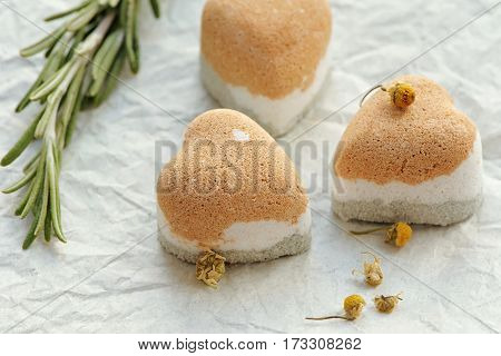 Hand-made Bath Bomb, Spa Soap, Heart Shaped, Rosemary And Camomile