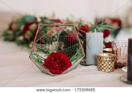 Beautifully Abstraction With Red Flower In Special Glass Prop