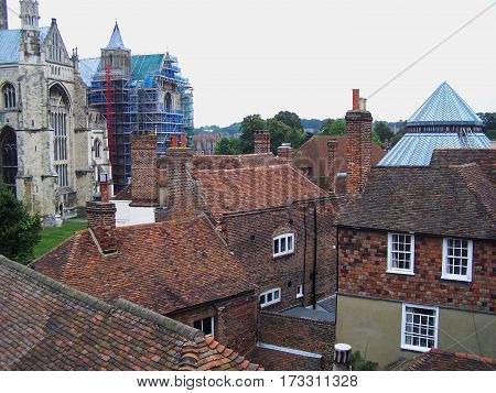 Canterbury Cathedral in Canterbury UK with other ancient houses