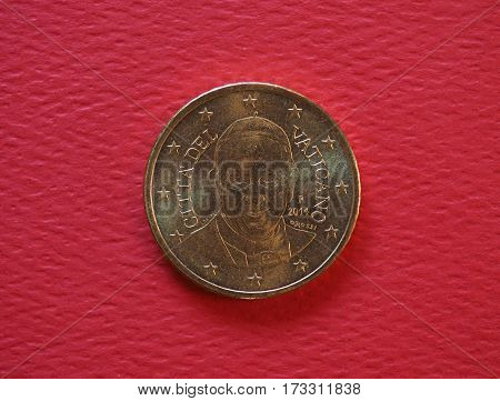 50 euro cents coin (EUR) from Vatican City bearing the portrait of pope Francis I (Jorge Mario Bergoglio)