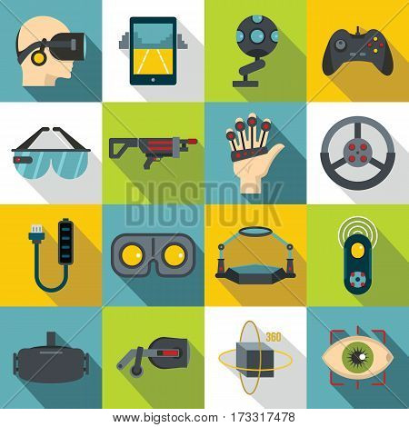 Virtual reality icons set. Flat illustration of 16 virtual reality vector icons for web