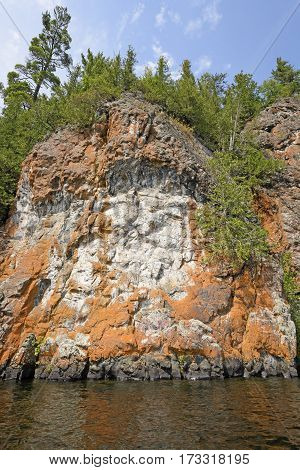 Lichen Colored Cliffs in the Wilderness on Ottertrack Lake in Quetico Provincial Park